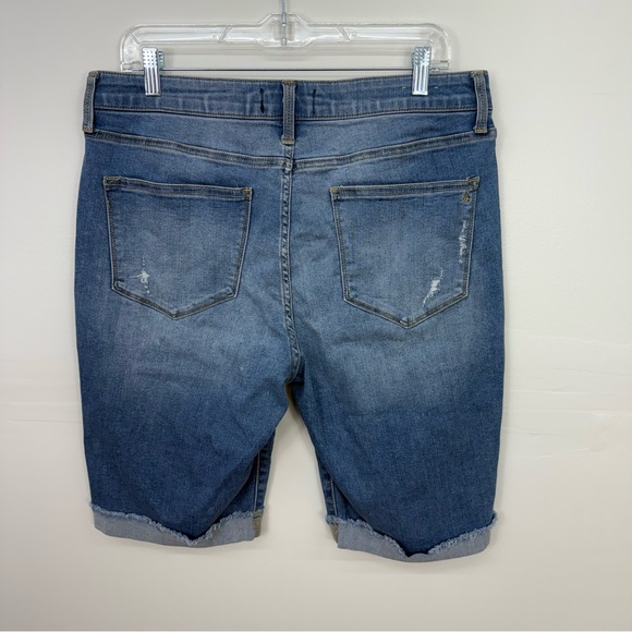 LuLaRoe Distressed Denim Blue Jean Bermuda Cuffed Summer Shorts size 32 /14 - Picture 4 of 5